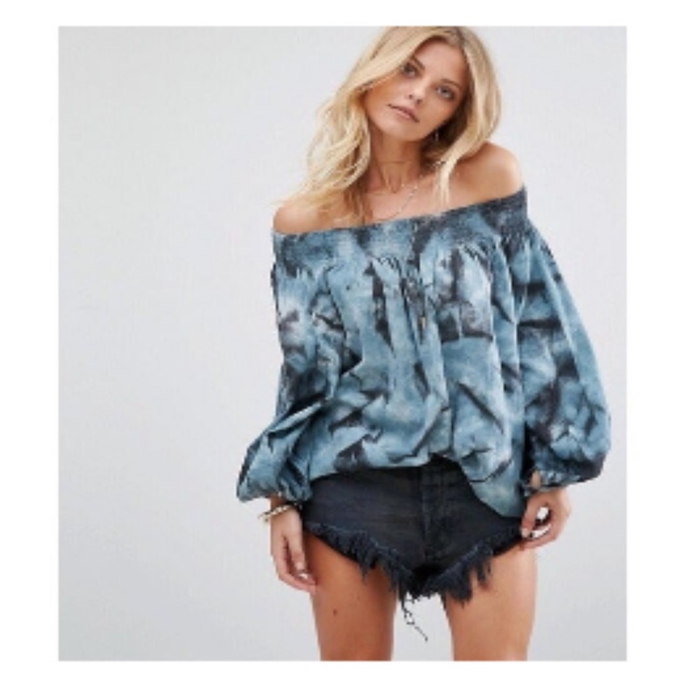 One X One Teaspoon Off the shoulder Tie Dye top Blue